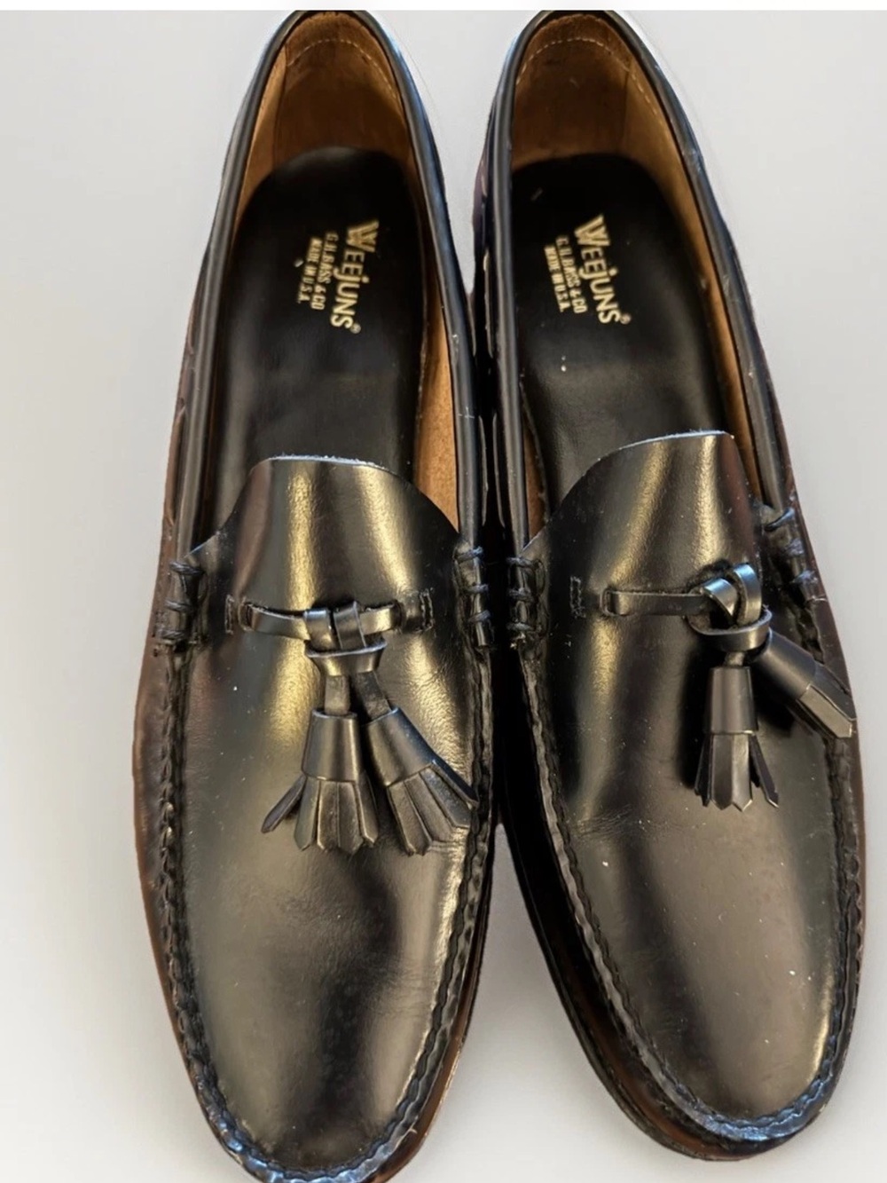 G.H.Bass Weejuns Tassel Loafer Black Leather  Men's Shoes Sz 12A ~Made USA NEW